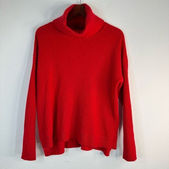Raffi 100% Cashmere Red Ribbed Knit Turtleneck Sweater Womens Medium